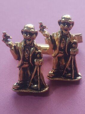 Vintage Clown Photographer Cufflinks Gold Tone Novelty Figural Circus Camera Odd